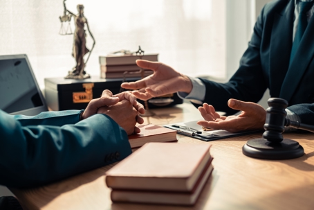 Attorney talking to client